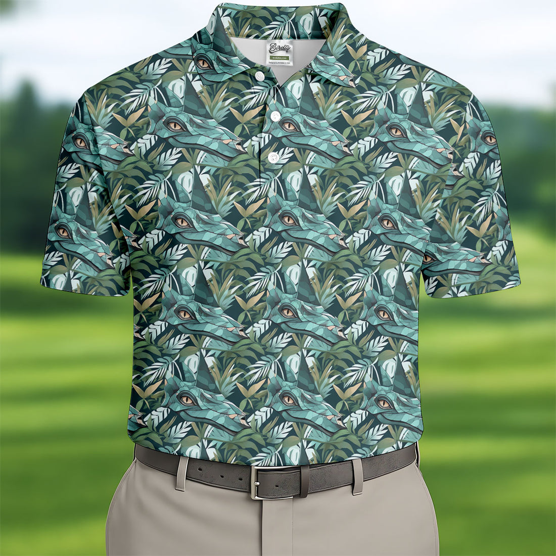 Dinosaur Head Tropical Vibe Golf Tops For Men, Polo Shirts For Men, Golf Shirts For Men