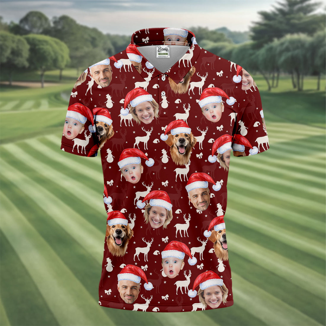 Custom Face Snow Figure Maroon Golf Shirt, Christmas Golf Shirt, Golf Gift For Men, Golf Shirts For Men