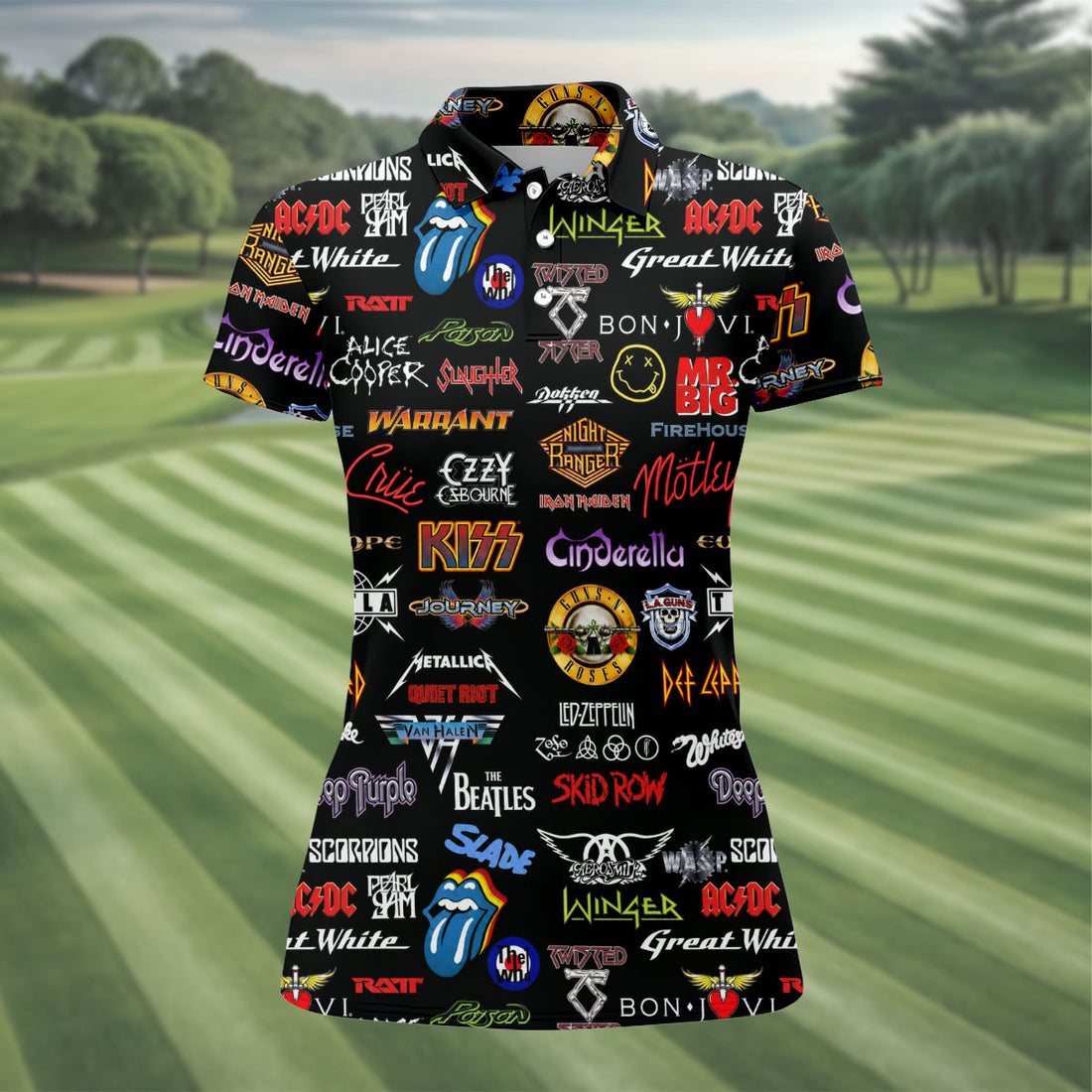 Classic Rock Bands All-Over Print Polo Shirt – Funny USA Music Legend & Logo Design, Golf Tops For Women, Golfing Apparel