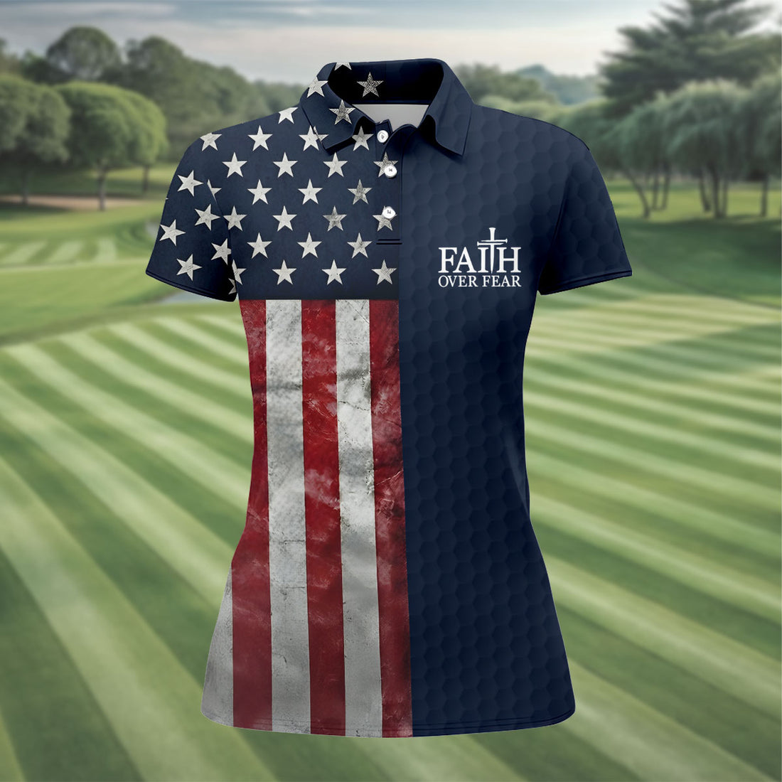 Faith Over Fear Patriotic Golf Shirt, 4th Of July Golf Shirt, 250 Celebration Golf Shirt For Women