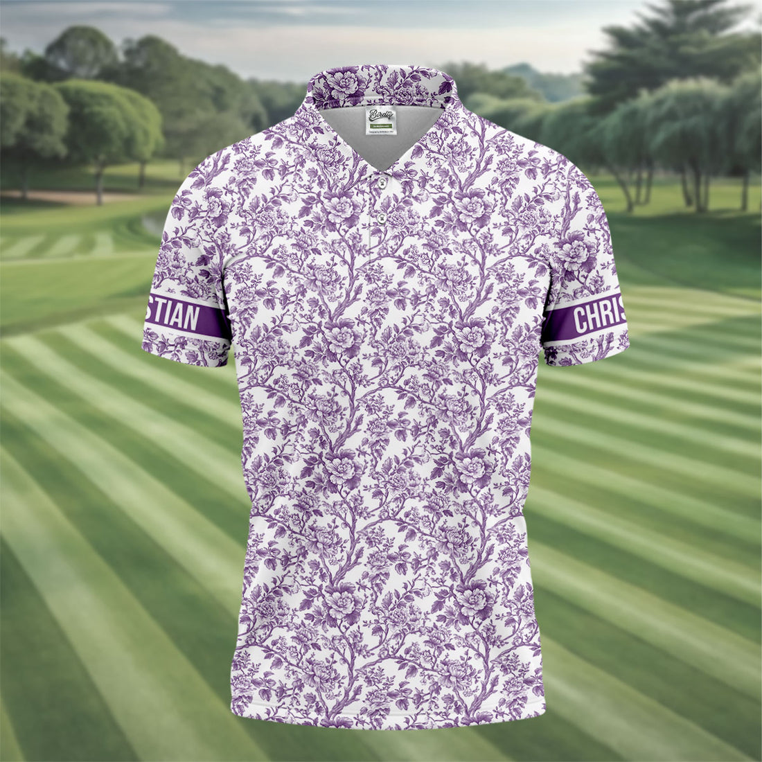 Toile De Jouy Purple Golf Shirt, Golf Tops For Men, Polo Shirts For Men, Golf Gift For Men, Golf Shirts For Men