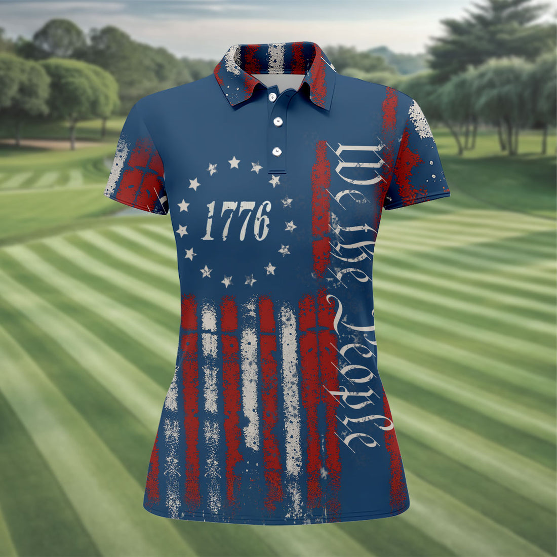 1776 We The People Red White Blue 250th Golf Shirt Patriotic Golf Shirt, Golf Shirts For Women