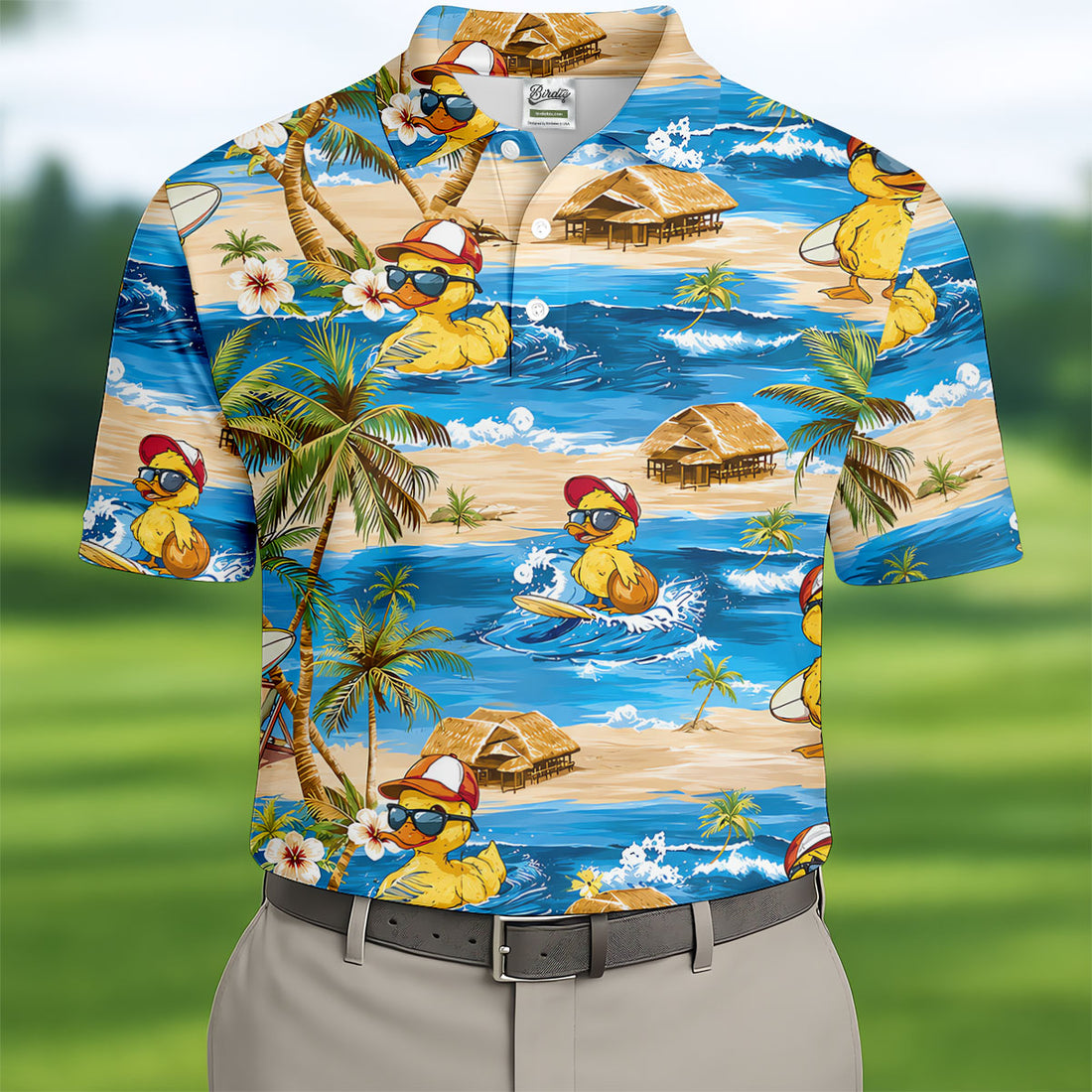 Cool Duck Hawaiian Golf Shirt, Surfing Duck Beach Men's Golf Polo, Polo Shirts For Men