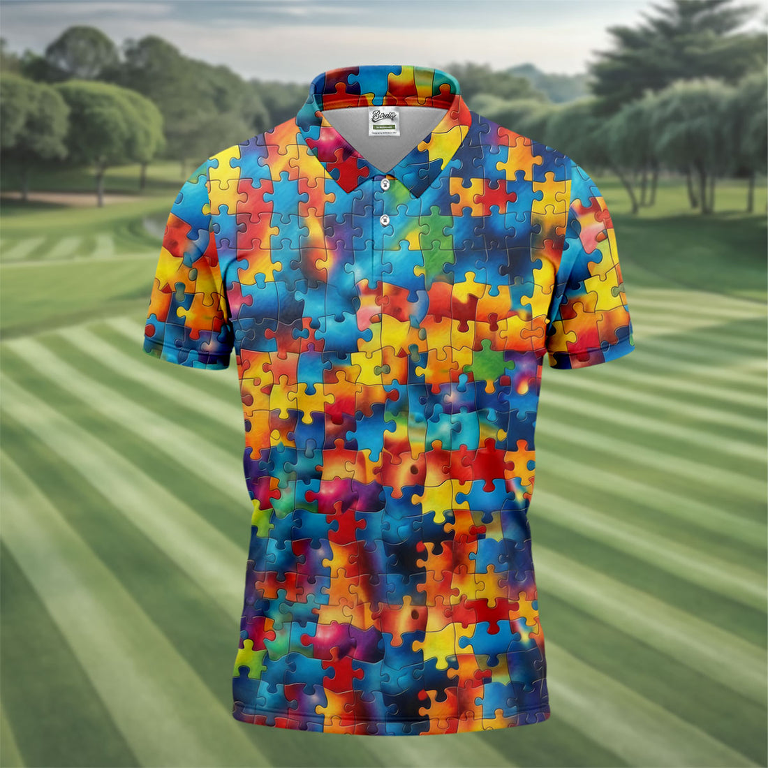 Autism Awareness Rainbow Gradient Puzzle Pattern Golf Tops For Men, Men's Golf Shirt, Polo Shirts For Men