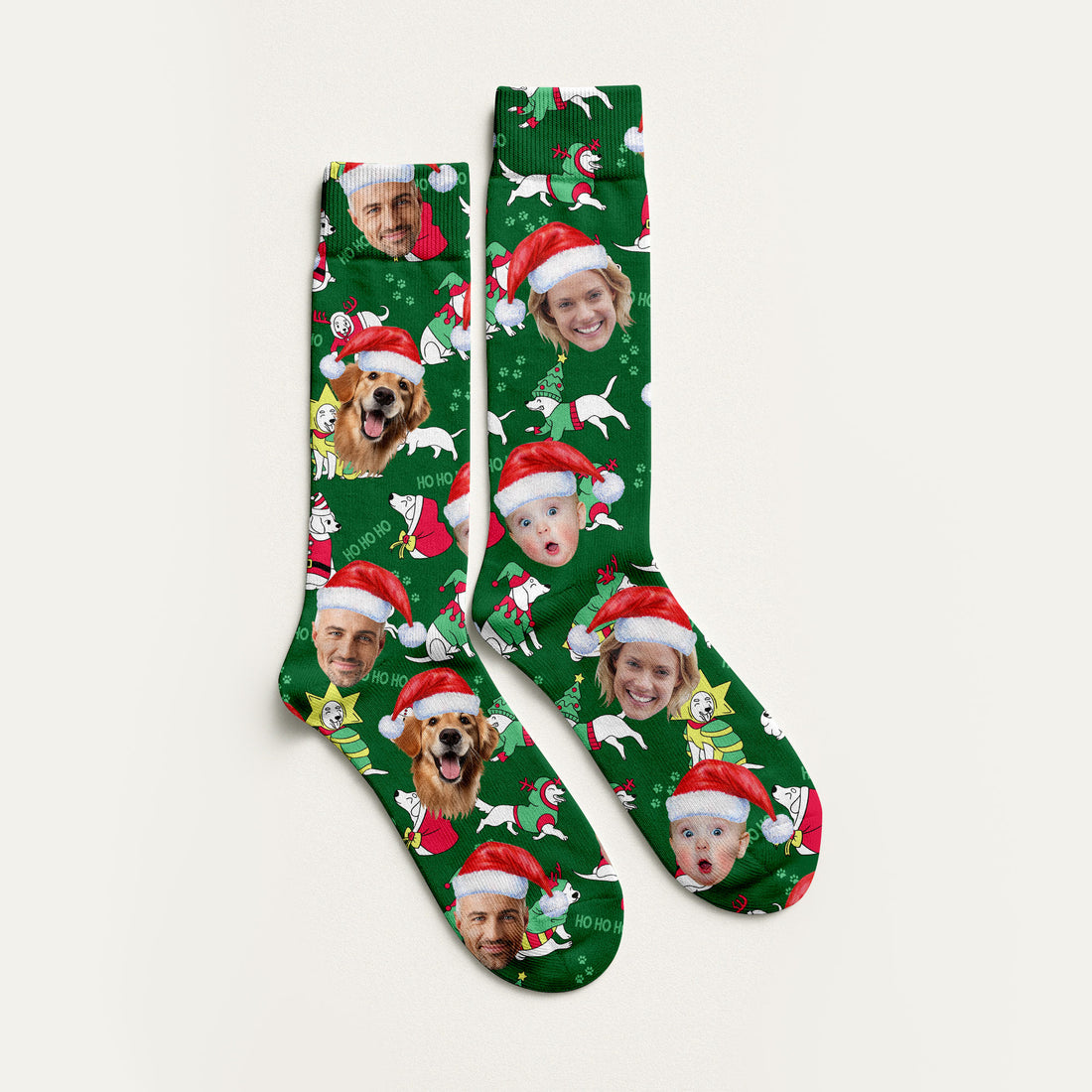 Custom Face Ho Ho Ho Cute White Dog Golf Socks, Christmas Golf Gift, Custom Golf Accessories