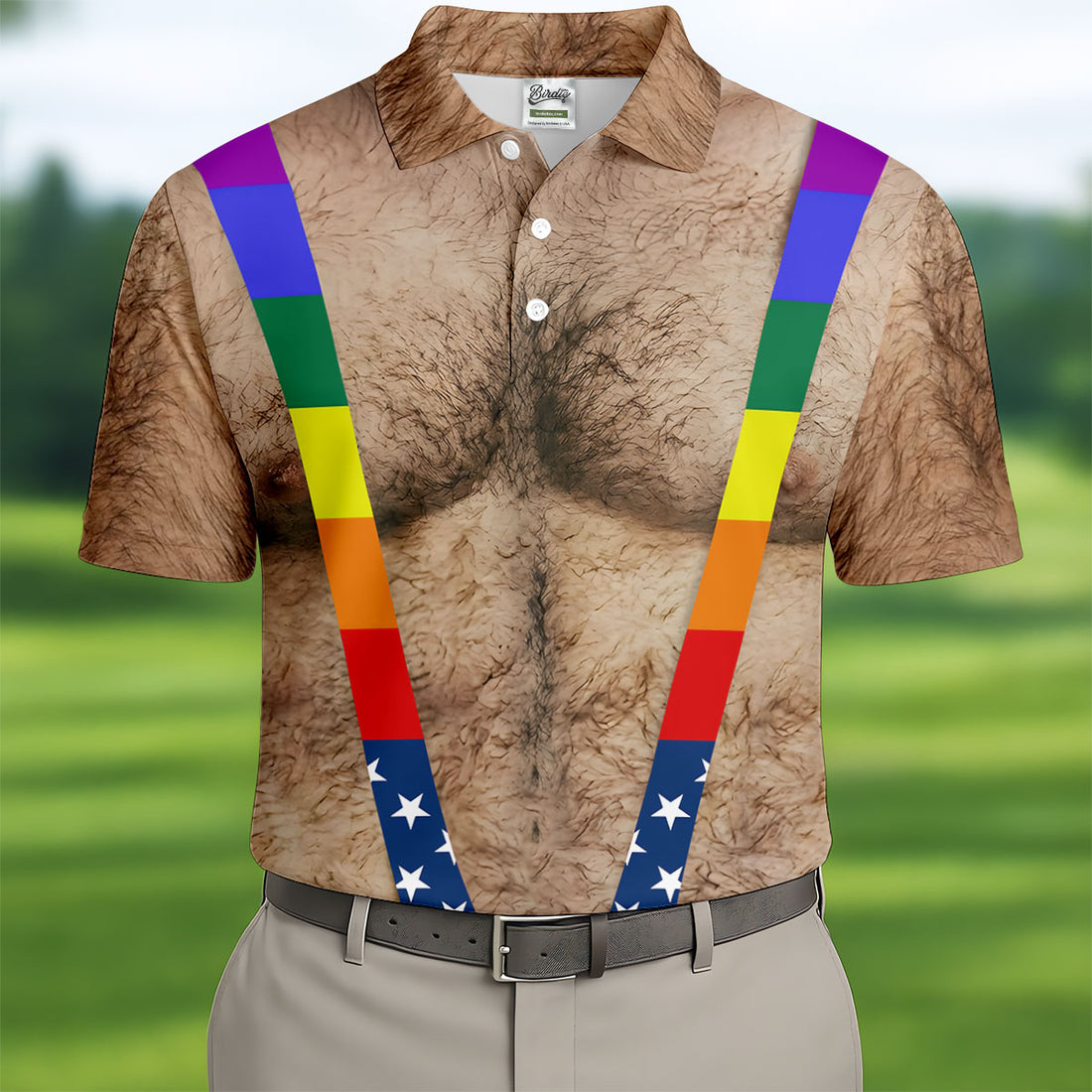 Funny Hairy Chest Rainbow Suspenders Golf Polo, Golf Shirts For Men, Mens Golf Apparel
