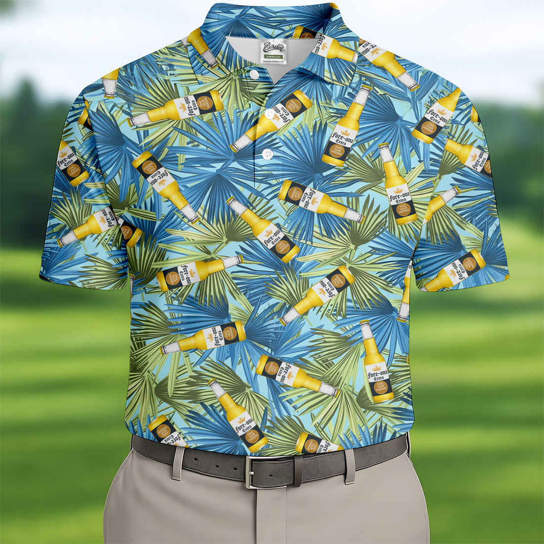 Funny Tropical Beer Bottle Pattern Golf Polo Shirt, Printed Golf Shirts, Mens Golf Apparel