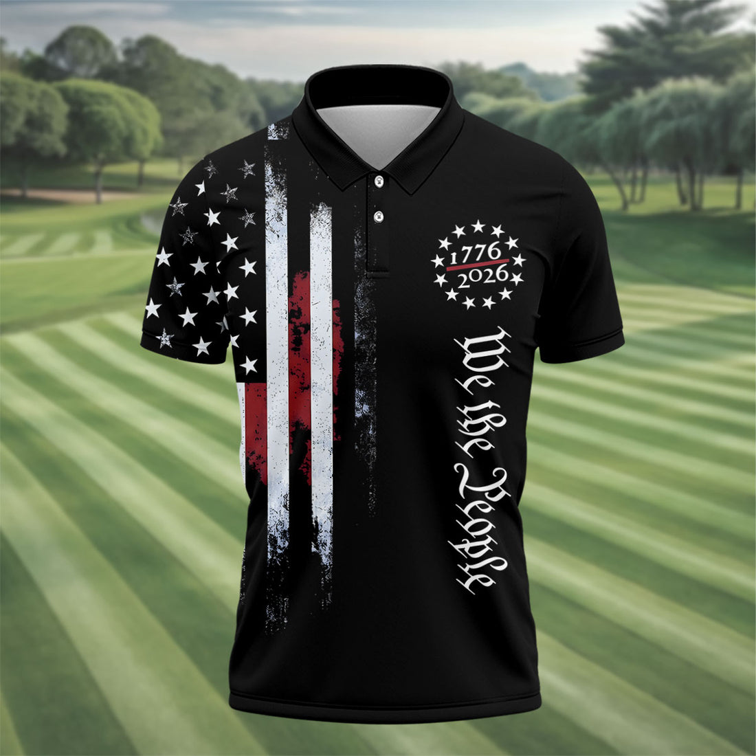 We The People 250 Years Black Vintage Golf Shirt, Patriotic 4th Of July Golf Shirts For Men
