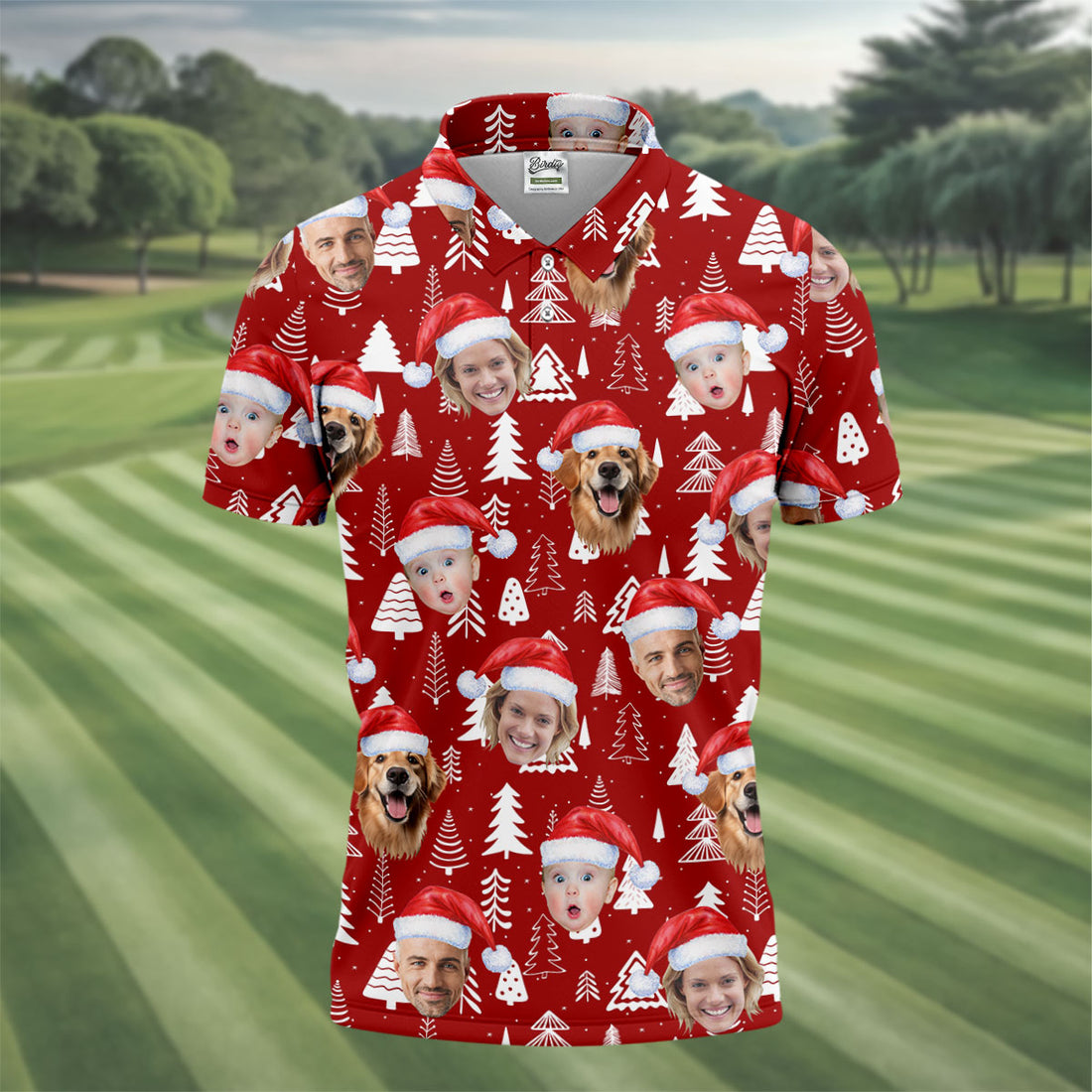 Custom Face Snow Pine Tree Red Golf Shirt, Christmas Golf Shirt, Polo Shirts For Men, Golf Gift For Men