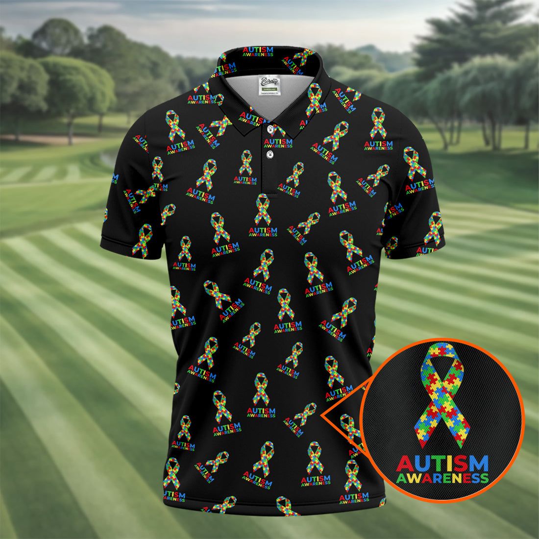 Autism Awareness Colors Autism Ribbon Black Golf Shirt, Golf Tops For Men, Golf Shirts For Men