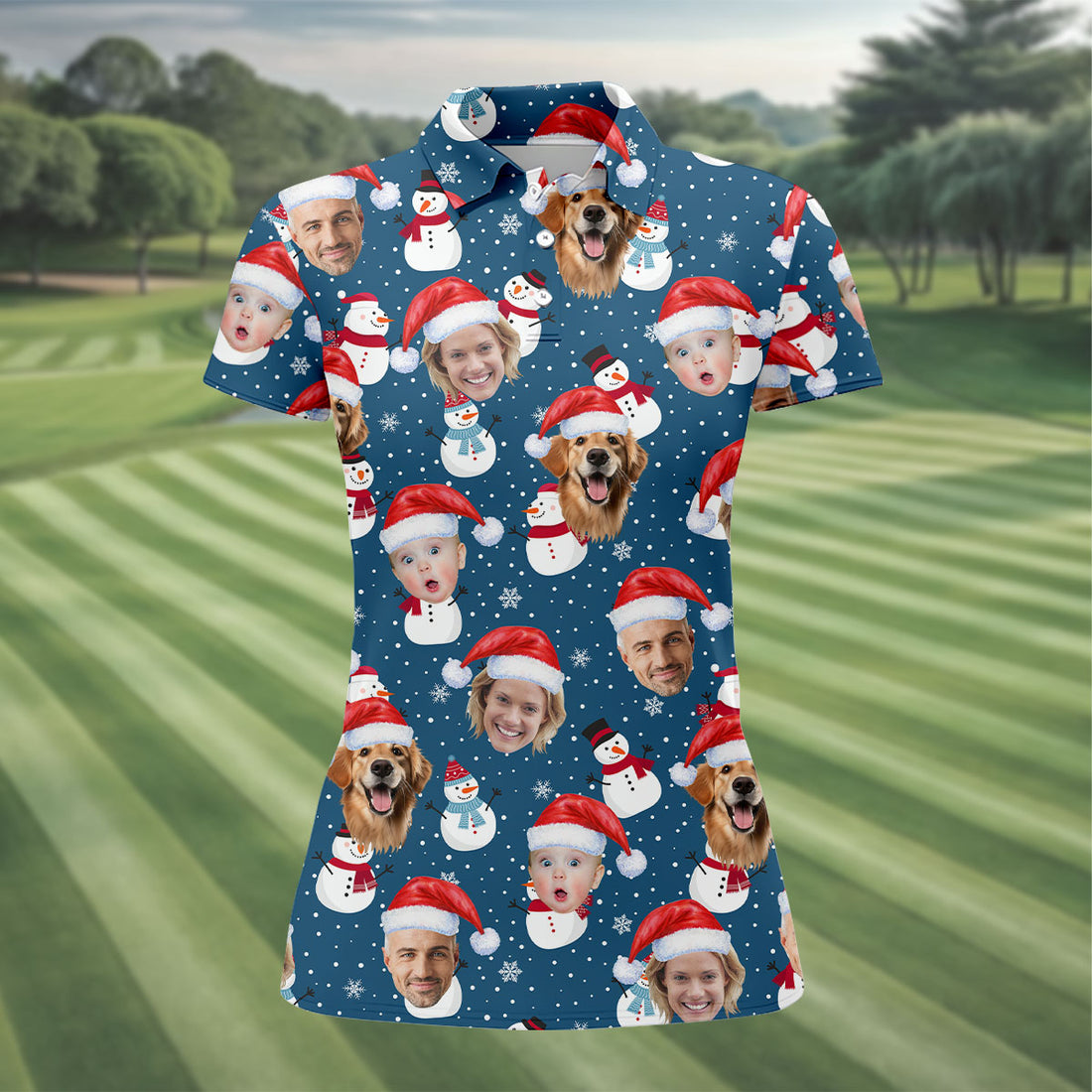 Custom Face Xmas Snowman Navy Golf Shirt, Christmas Golf Shirt, Ladies Golf Tops, Golf Gifts For Women