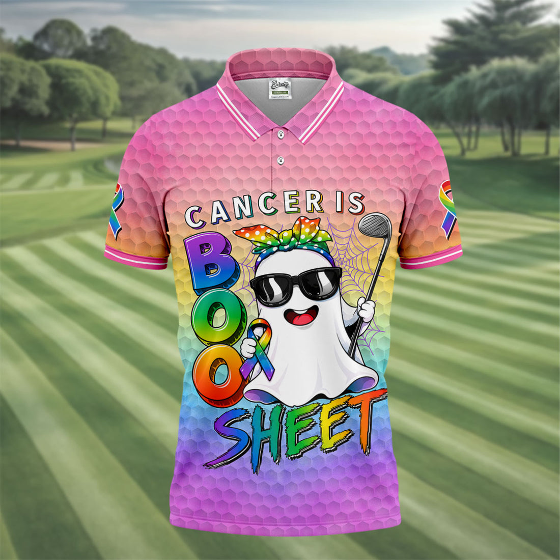 Cancer Is Boo Sheet Ghost Golf Polo Shirt, Golf Shirts For Men, Mens Golf Shirts