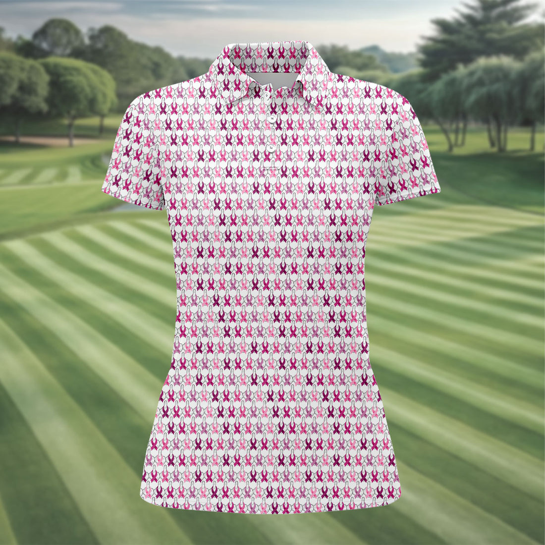 Middle Finger Pink Ribbon Breast Cancer Golf Shirt, Women’s Golf Polo, Ladies Golf Shirts