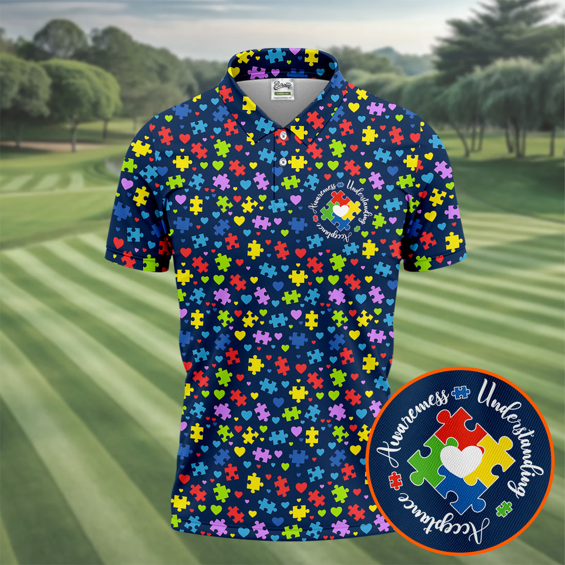 Awareness Understanding Acceptance Autism Puzzle Navy Men's Polo Shirt, Autism Awareness Shirt, Golf Shirts For Men