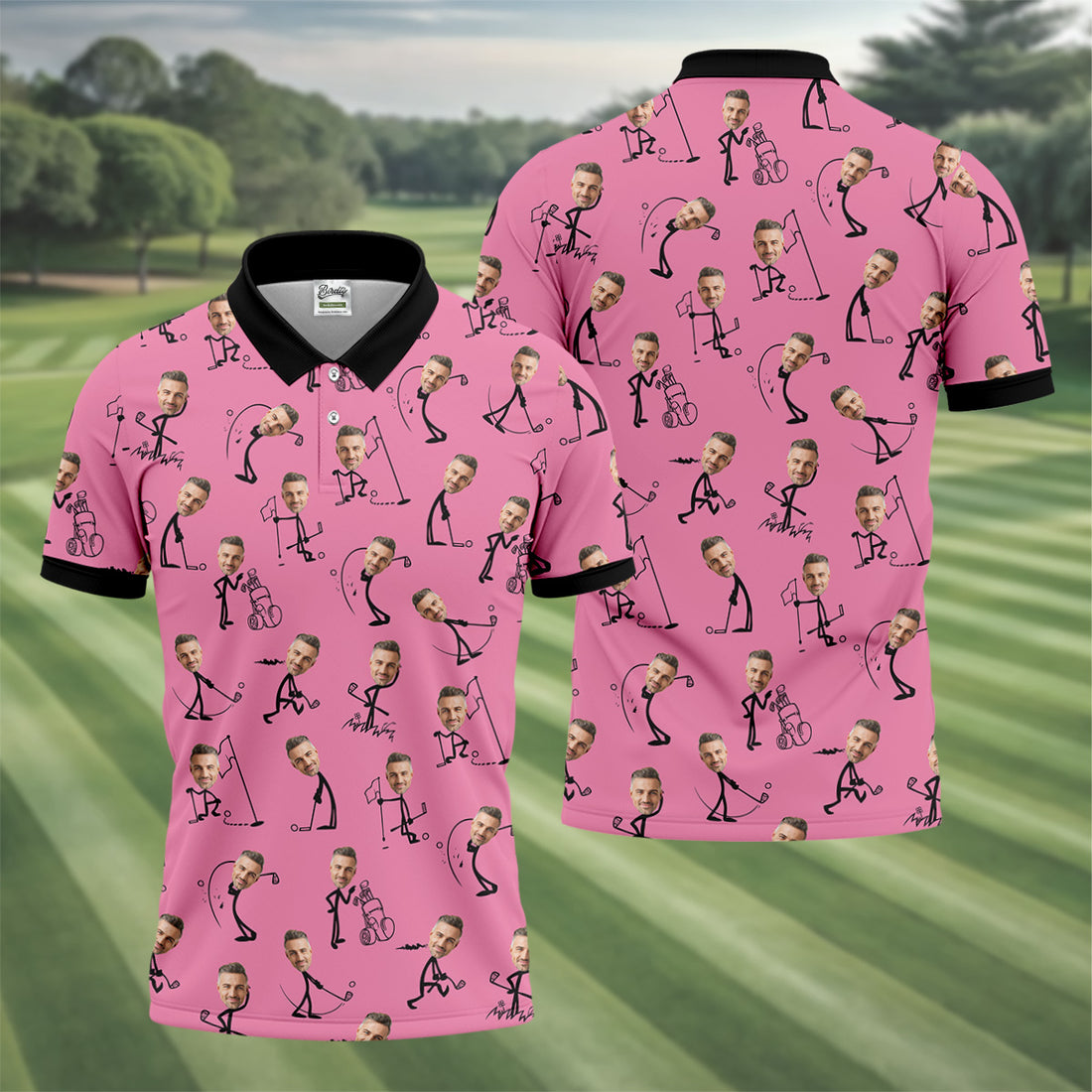 Funny Stickman Pink Custom Face Golf Shirt, Mens Golf Polo Shirts, Golfing Apparel