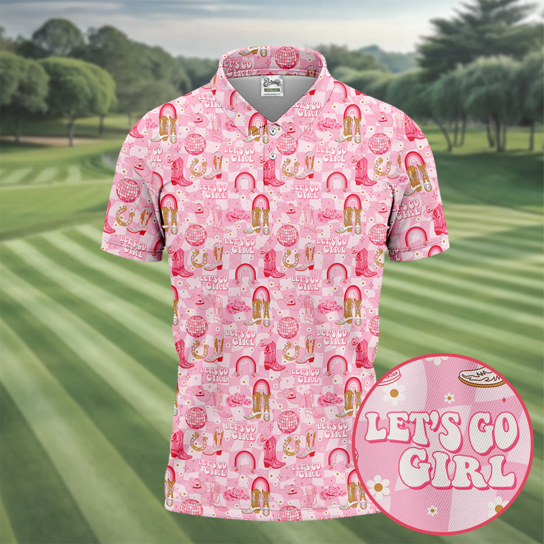 Let's Go Girl Pink Checkered Western Cowgirl Golf Tops For Men, Polo Shirts For Men, Golf Shirts For Men