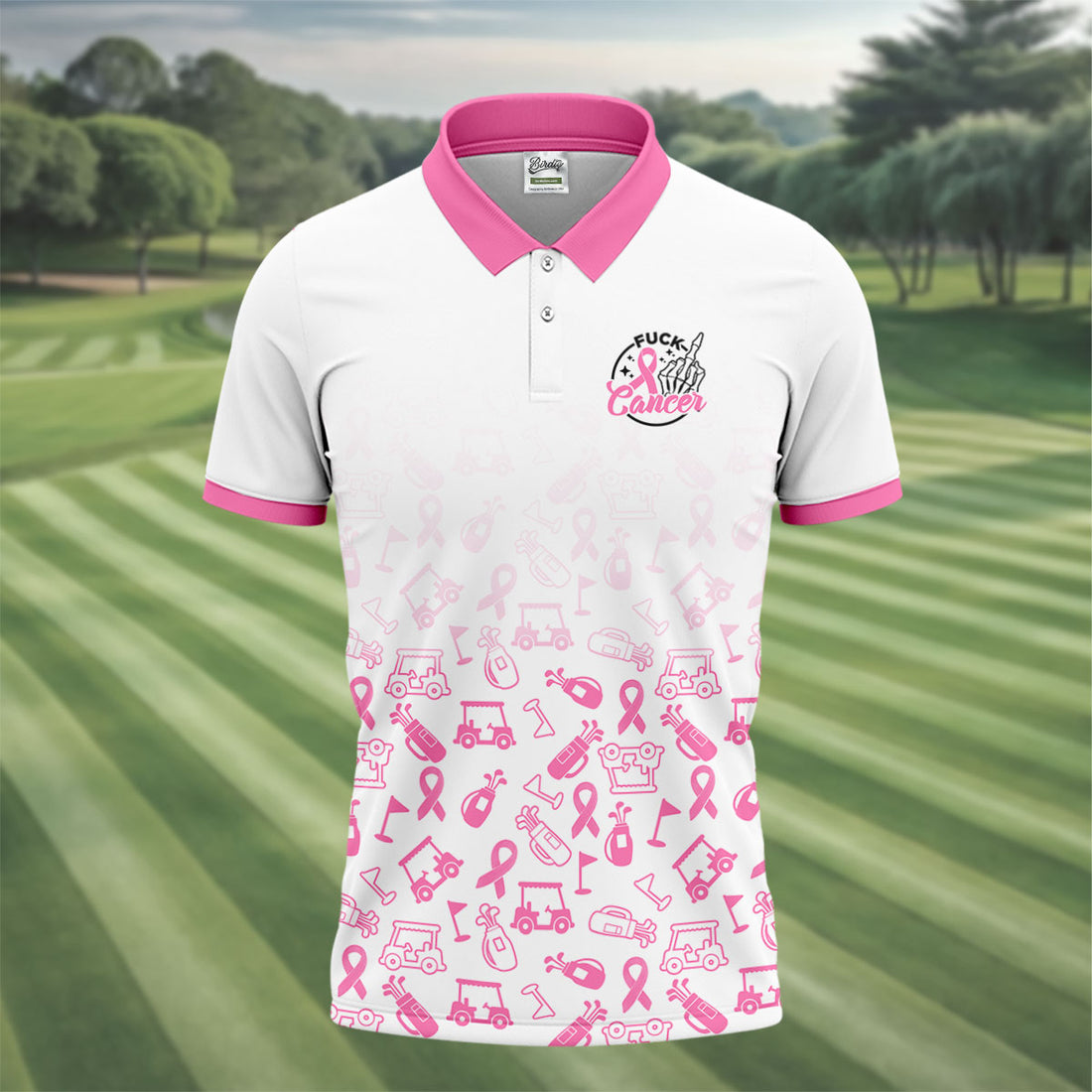 Fuck Cancer Pink Ribbon Breast Cancer Polo Shirt, Mens Polo Shirts, Golf Apparel For Men