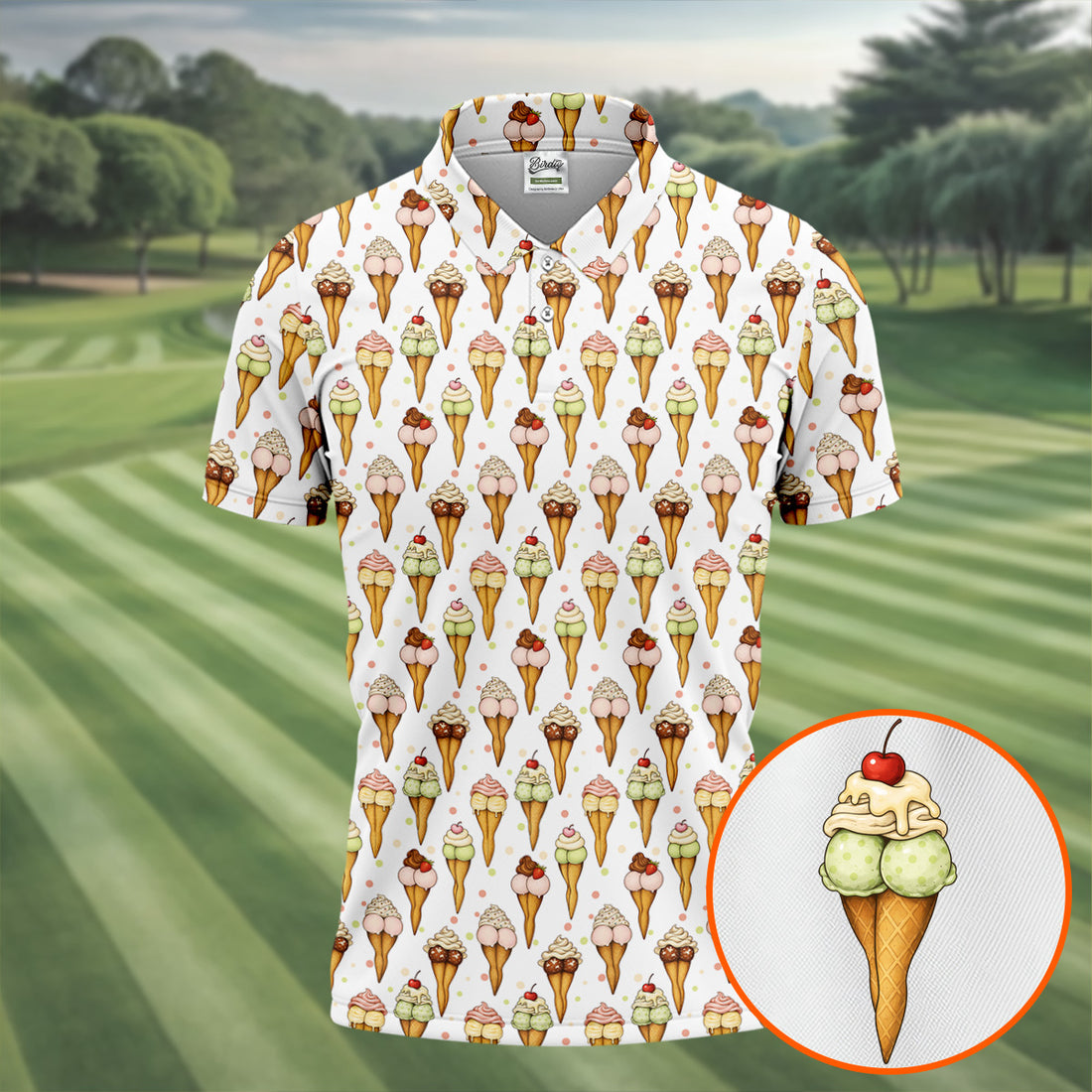 Adult Humor Ice Cream Golf Shirt, Funny Cone Pattern, Golf Shirt For Men