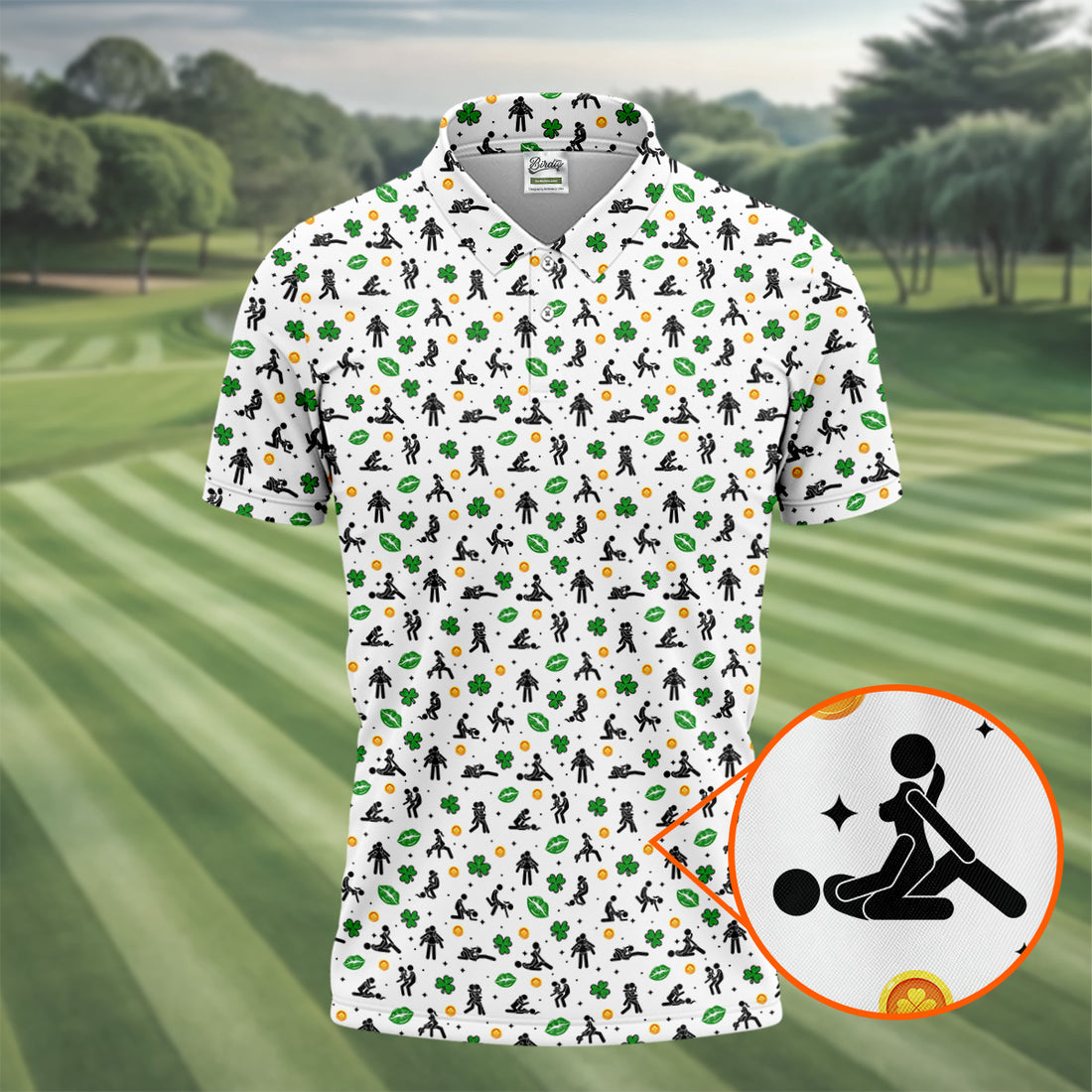 Funny Stick Figure Naughty Position Shamrock St Patrick's Day Golf Shirt, Performance Golf Shirt, Polo Shirts For Men