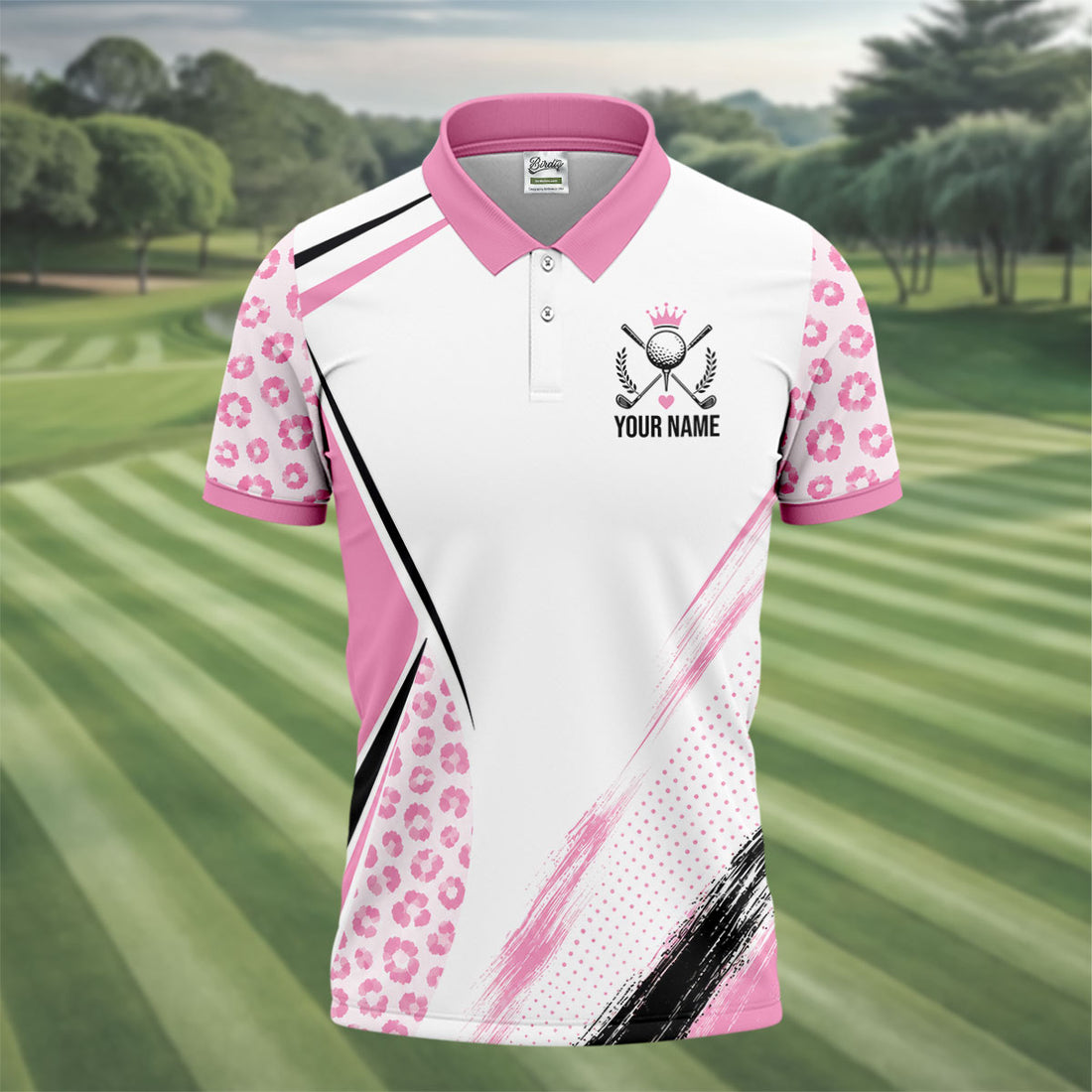 Personalized Pink Golf Crest Polo Shirt, Golf Polo Shirts For Men, Mens Golf Apparel
