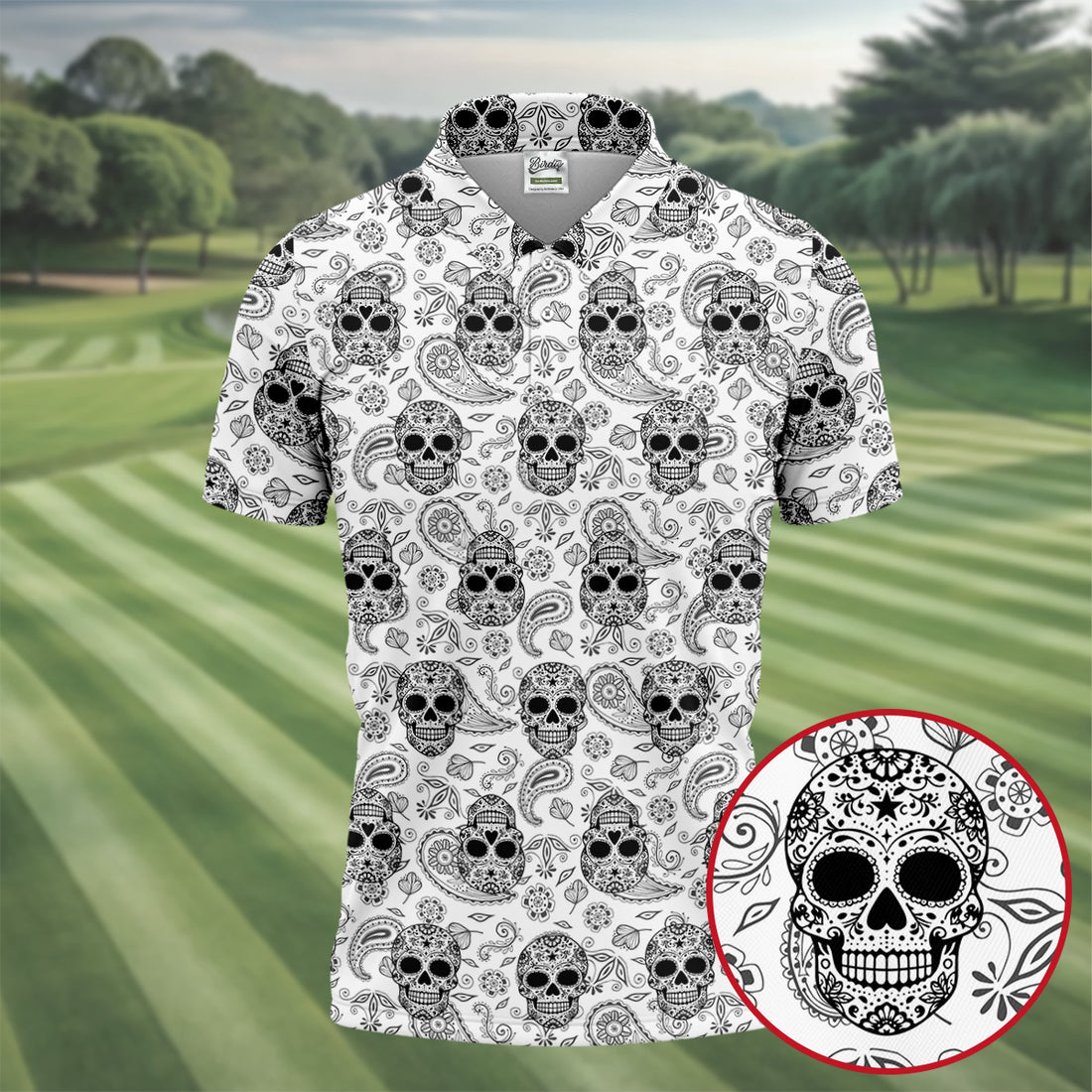 Sugar Skull Paisley Pattern Golf Polo Shirt, Hawaiian Golf Shirt, Golf Polo Shirts For Men