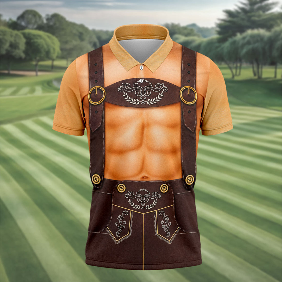 Funny Lederhosen Oktoberfest Costume Polo Shirt, Mens Golf Shirts, Golf Apparel For Men