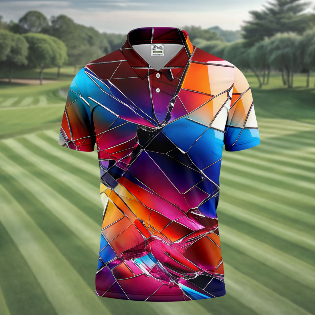 Colorful Broken Glass Abstract Golf Polo Shirt, Golf Shirts For Men, Printed Golf Shirts