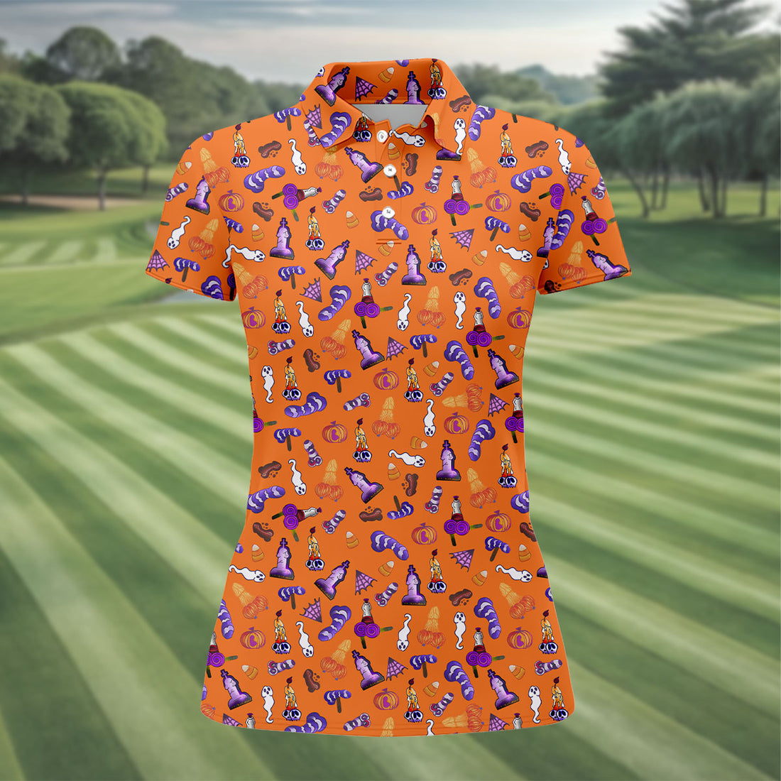 Funny Dirty Orange And Purple Halloween Golf Shirt, Funny Golf Shirts Women, Ladies Golf Shirts