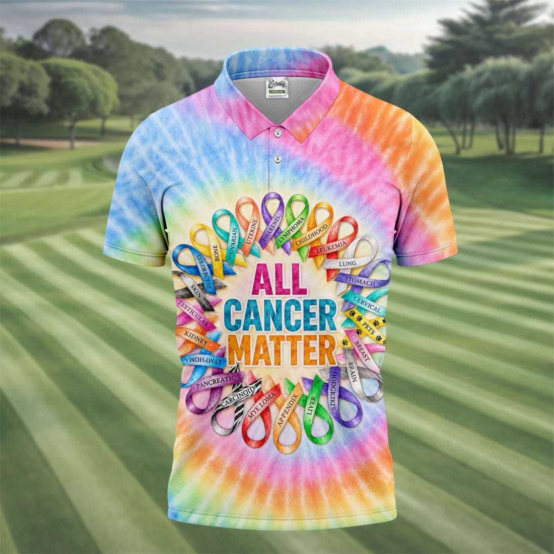 All Cancer Matter Colorful Ribbon Polo Shirt, Mens Golf Polo, Golf Apparel For Men