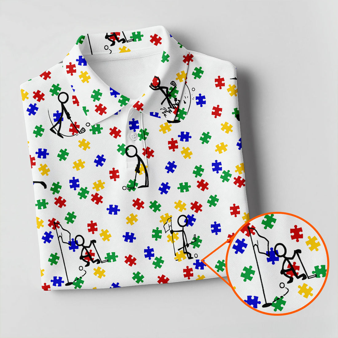Funny Stick Figure Autism Puzzle Polo Shirts For Women, Autism Awareness Golf Shirt, Ladies Golf Shirt