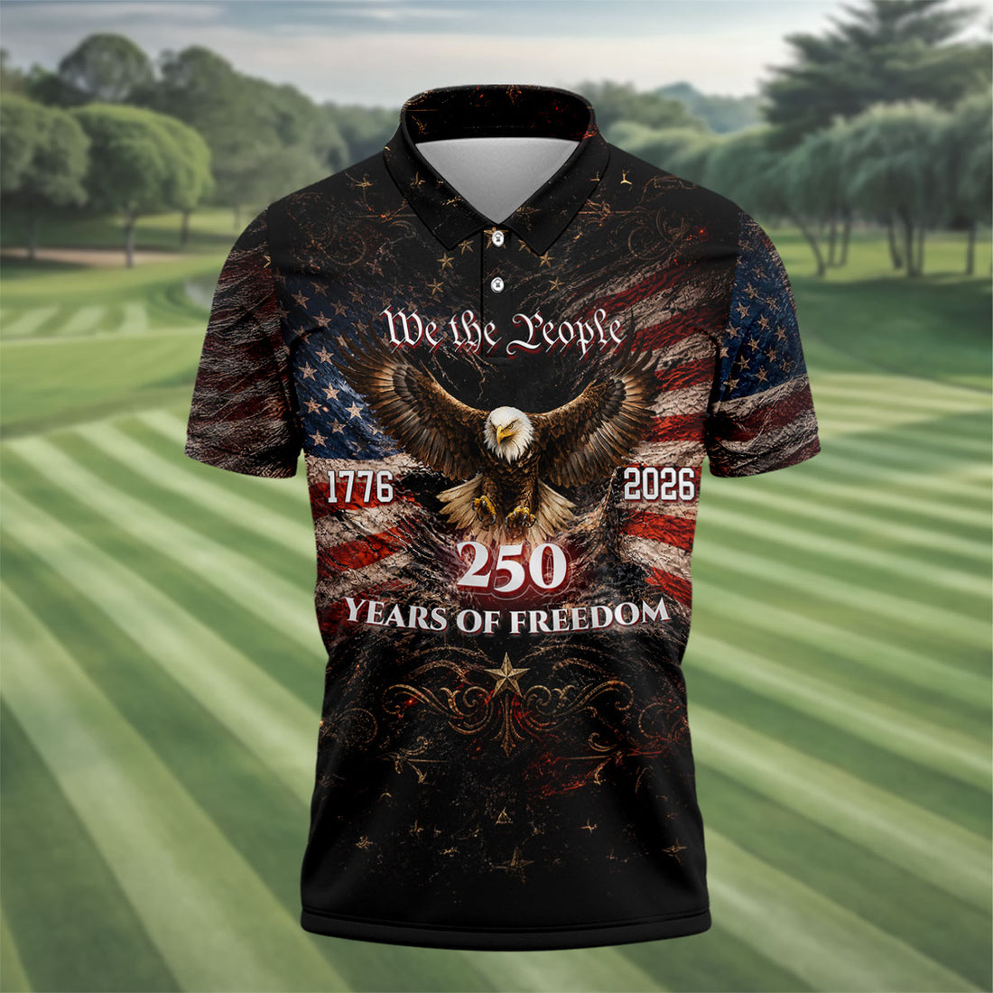 We The People Bald Eagle Polo Shirt, America 250 Patriotic Men's Golf Shirt, 4th Of July Golf Shirt