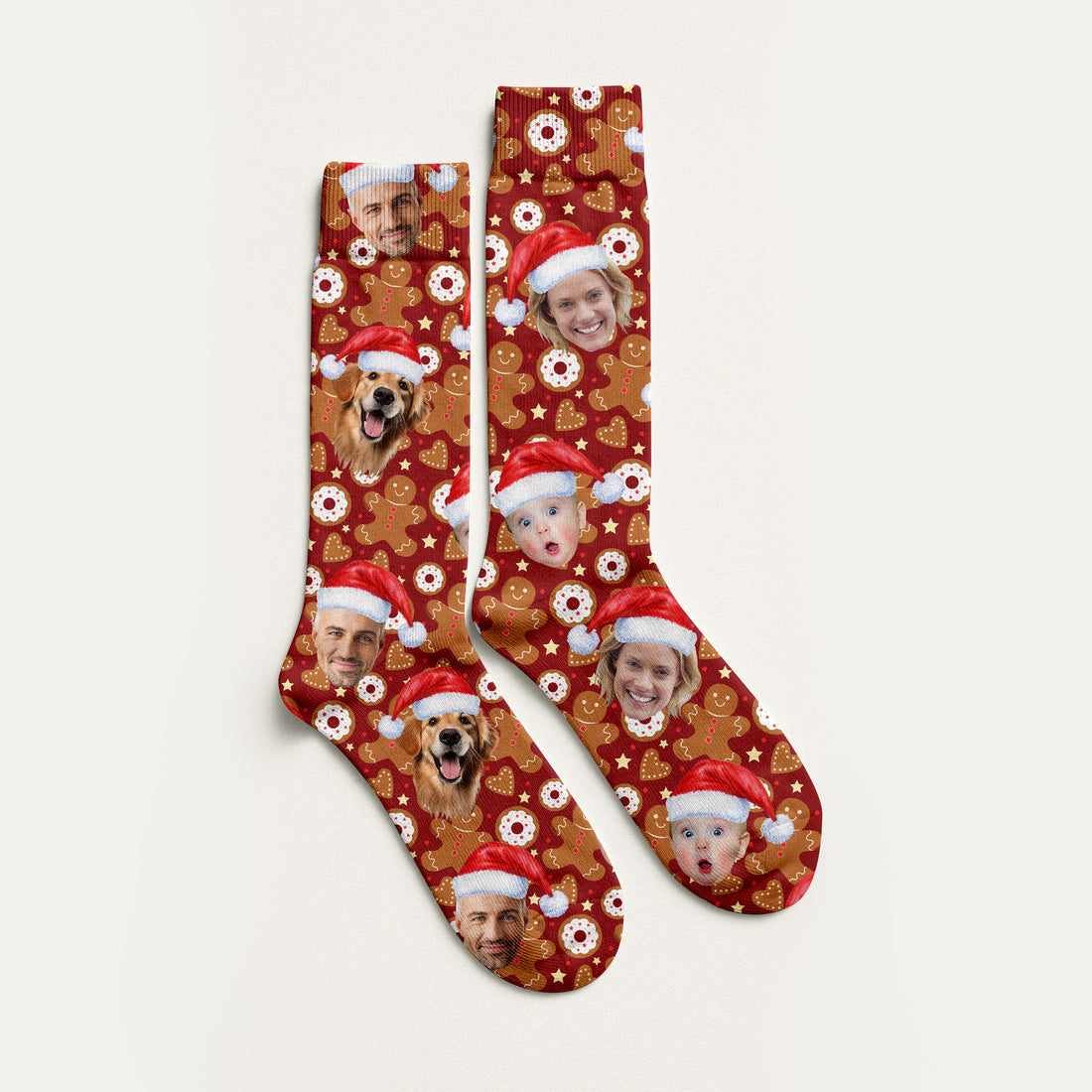 Custom Face Gingerbread Man Christmas Red Golf Socks, Christmas Golf Gift, Custom Golf Accessories