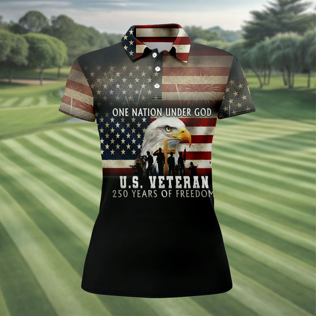 One Nation Under God US Veteran 250 Years Of Freedom Patriotic Golf Shirt, Golf Shirt For Women