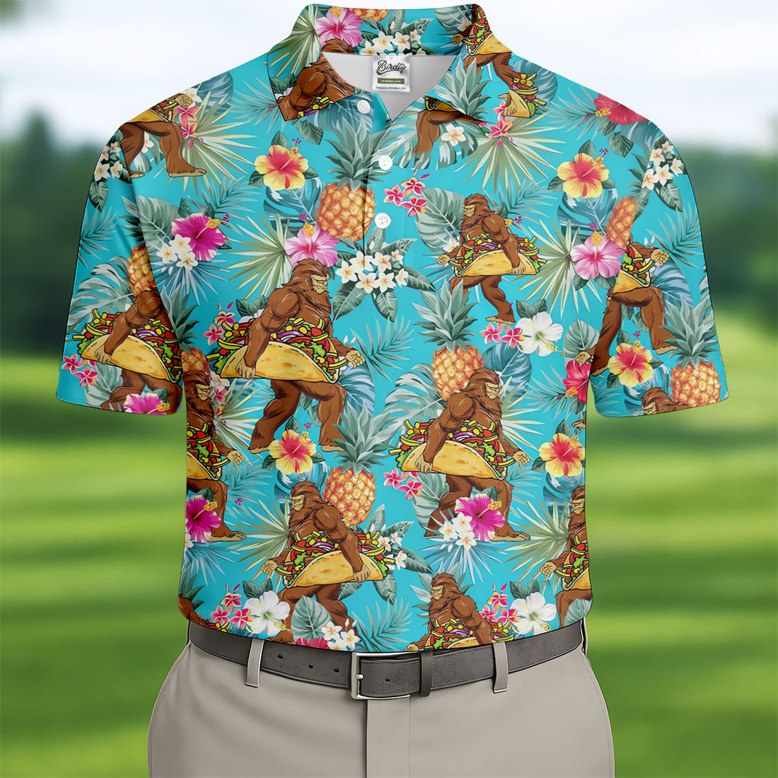 Bigfoot Taco Fiesta Time Hawaiian Golf Shirt, Cinco De Mayo Celebration Golf Shirts For Men