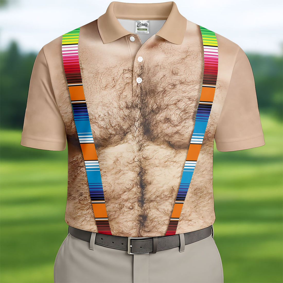 Hairy Body Serape Pattern Funny Cinco De Mayo Golf Tops For Men, Golf Shirts For Men