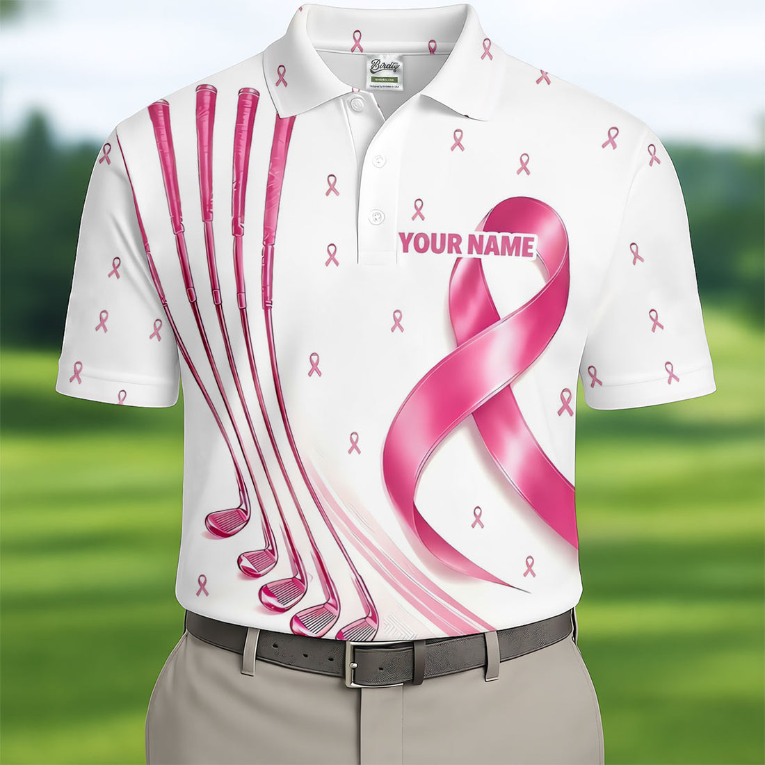 Support The Fighters Custom Pink Ribbon Golf Shirt, Polo Shirts For Men, Mens Golf Shirts