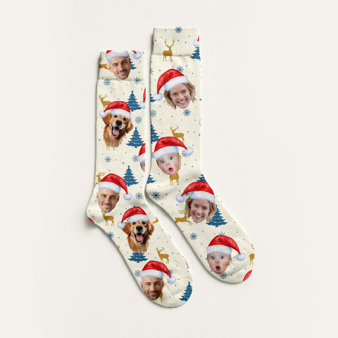 Custom Face Pine Tree Pattern Beige And Navy Golf Socks, Christmas Golf Gift, Custom Golf Accessories