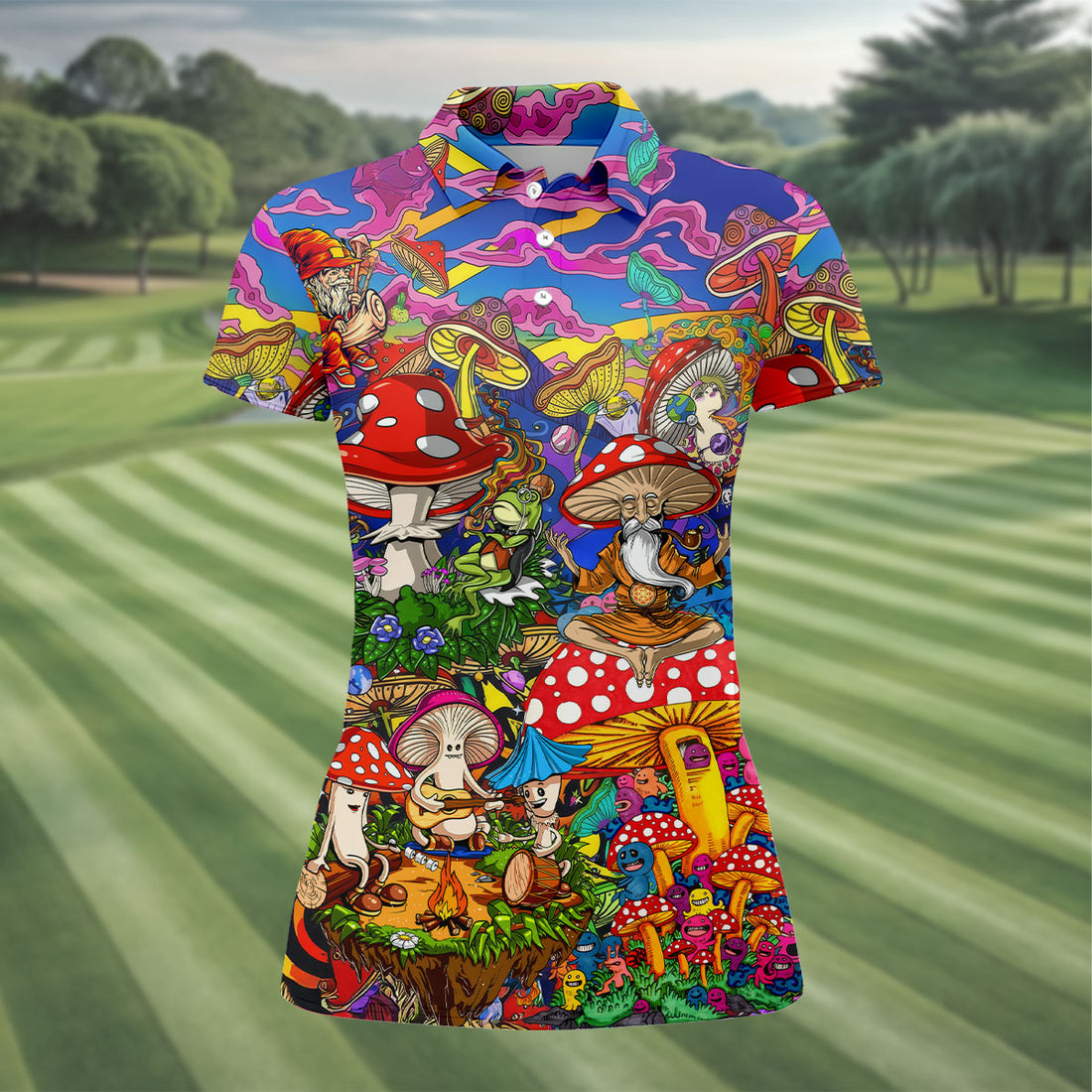 Psychedelic Mushroom Forest Fantasy Golf Polo, Women's Golf Polo, Printed Golf Shirt
