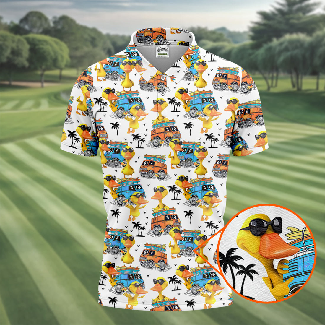 Cool Duck Surf Van Beach Golf Shirt, Mens Golf Shirts, Hawaiian Golf Shirt, Golf Apparel For Men