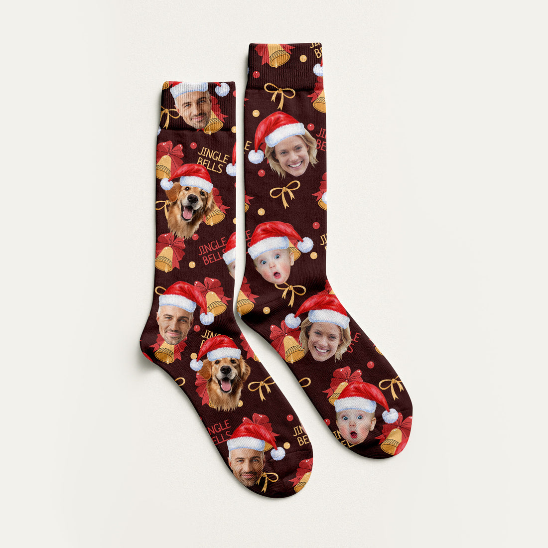 Custom Face Christmas Jingle Bells Brown Golf Socks, Christmas Golf Gift, Custom Golf Accessories