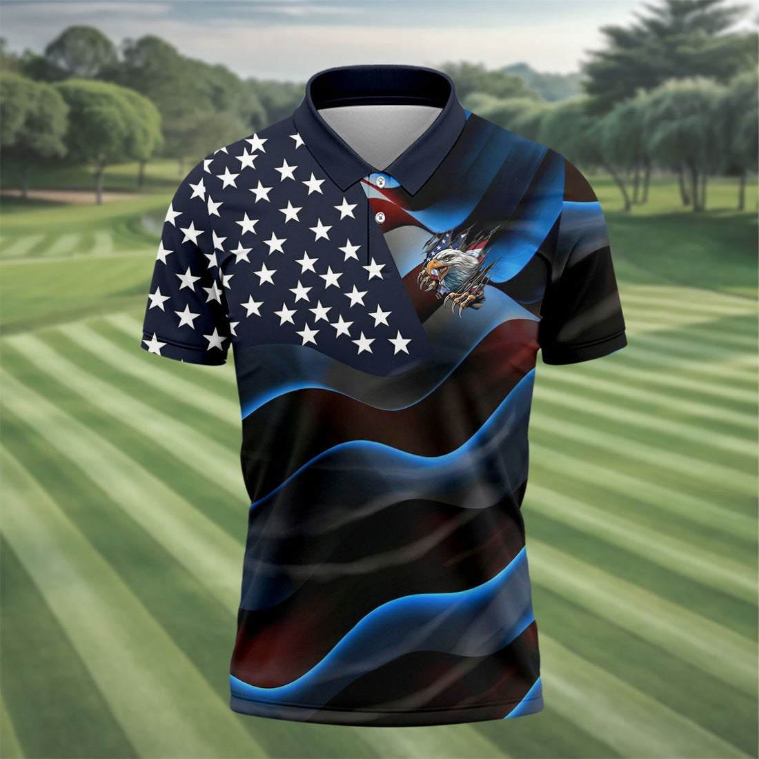 Gradient Stripes And Stars Patriotic 4th Of July Golf Shirt, 250 Years Golf Shirts For Men
