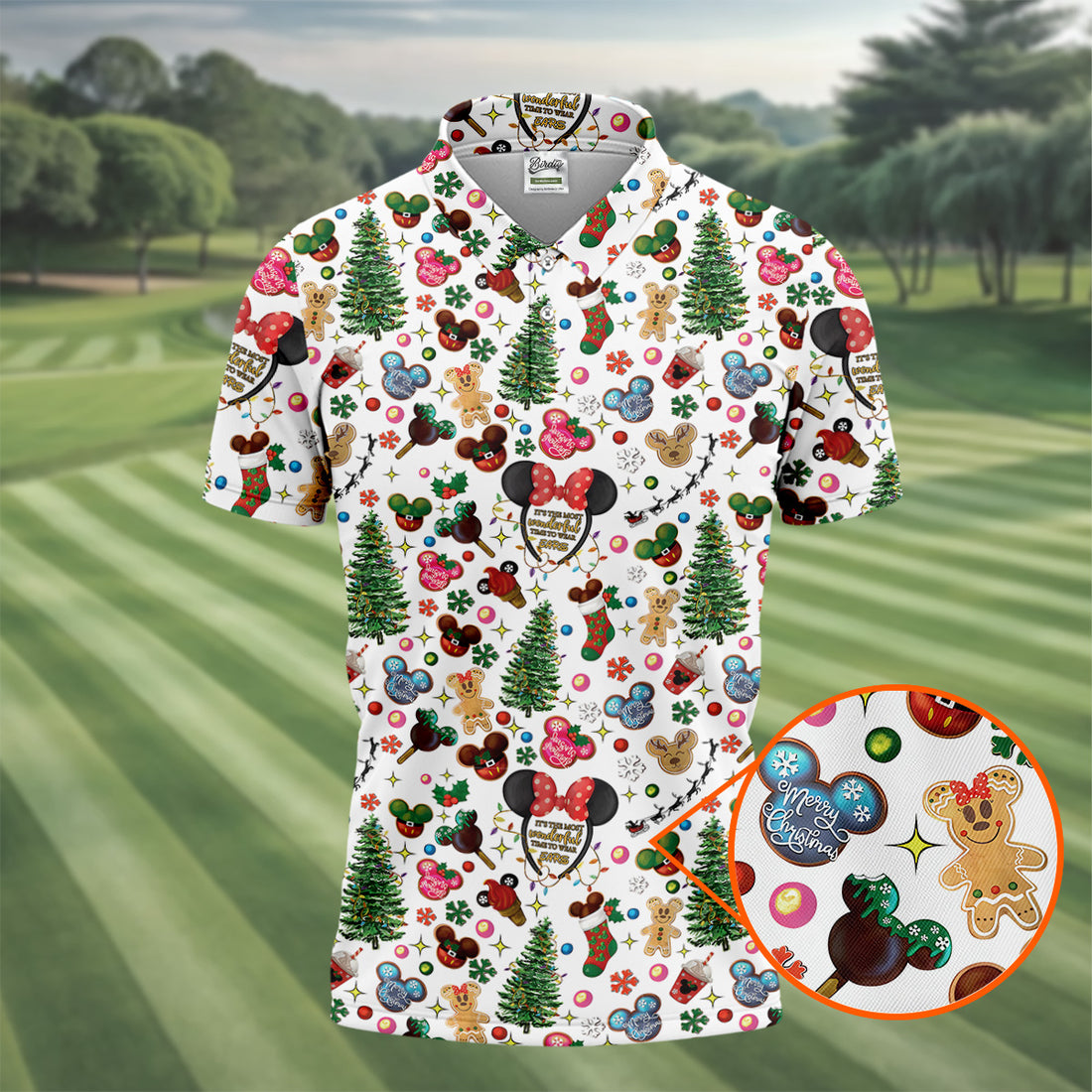 Christmas Cute Pattern Golf Tops For Men, Cartoon Print Polo Shirts For Men, Christmas Golf Shirt, Golfing Apparel