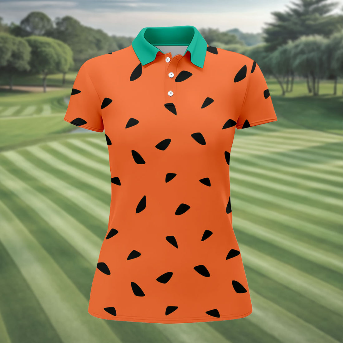 Watermelon Slice Golf Top, Orange Summer Design, Golf Shirts For Women