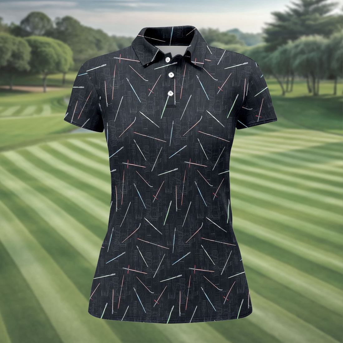 Minimalist Neon Lightsaber Pattern Golf Shirt, Women’s Golf Tops, Performance Golf Shirt