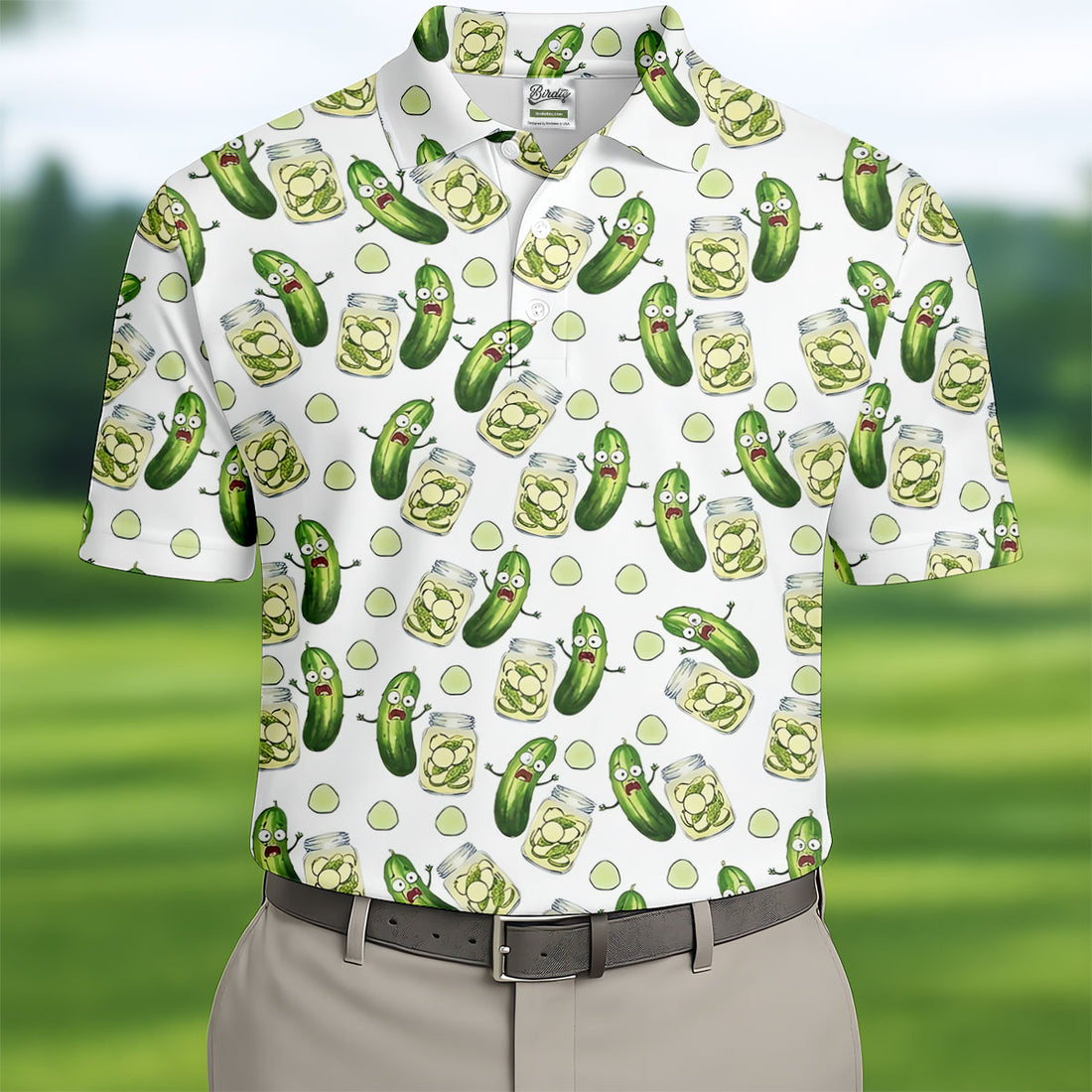 Funny Pickle Hawaiian Golf Shirt, Cartoon Style Men's Golf Shirt, Polo Shirts For Men