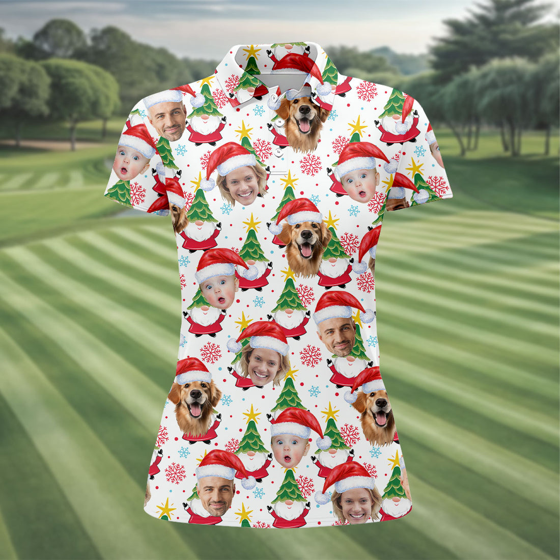 Custom Face Cute Christmas Gnome White Golf Shirt, Christmas Golf Shirt, Ladies Golf Shirts, Golf Gifts For Women