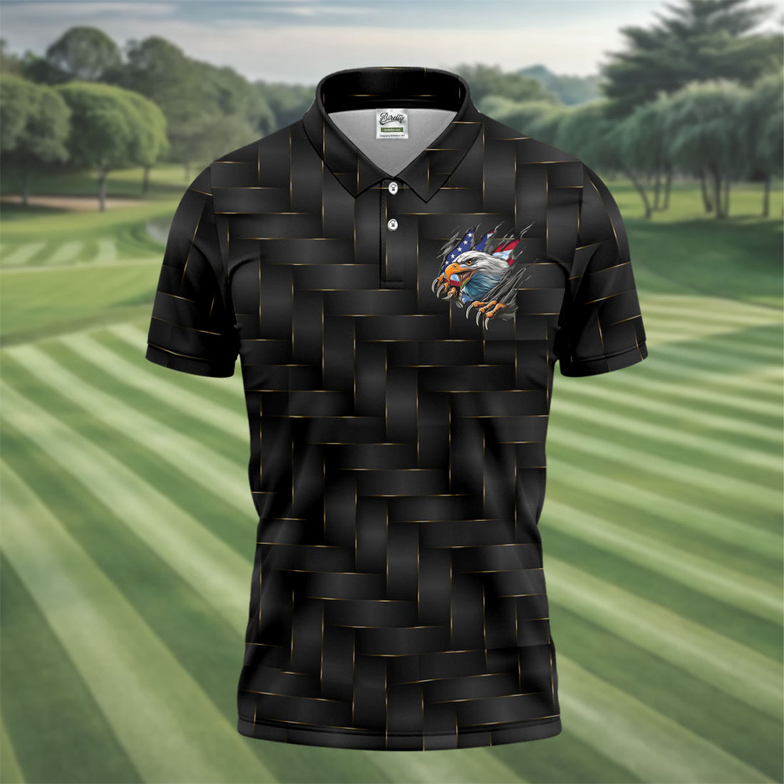 Elegant Woven Eagle Men's 250 Years USA Patriotic Golf Shirt, 4th of July Golf Shirt