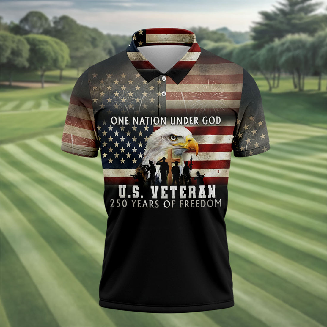 One Nation Under God US Veteran 250 Years Of Freedom Patriotic Golf Shirt, Golf Shirts For Men