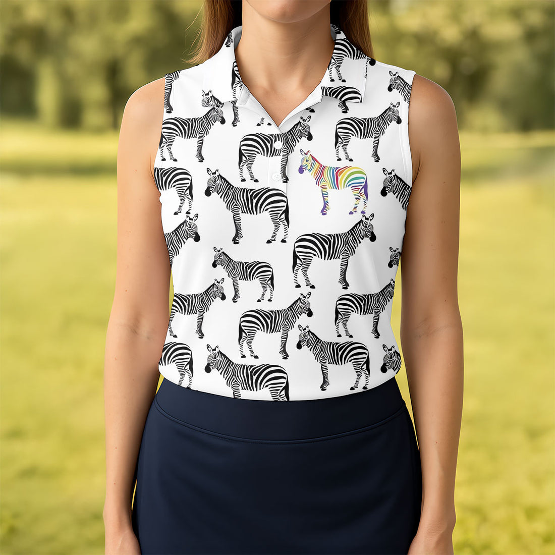 Rainbow Zebra Be Yourself Pride Month Support Ladies Golf Tops, LGBT Community Golf Shirt For Women