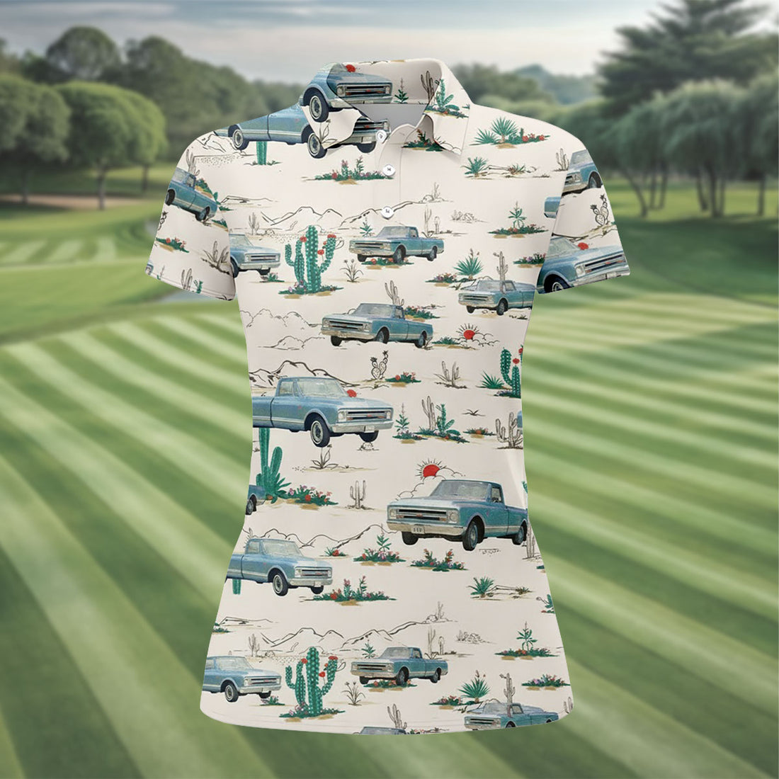 Personalized Truck Golf Shirt, Custom Vehicle Tropical Pattern, Golf Shirt For Women